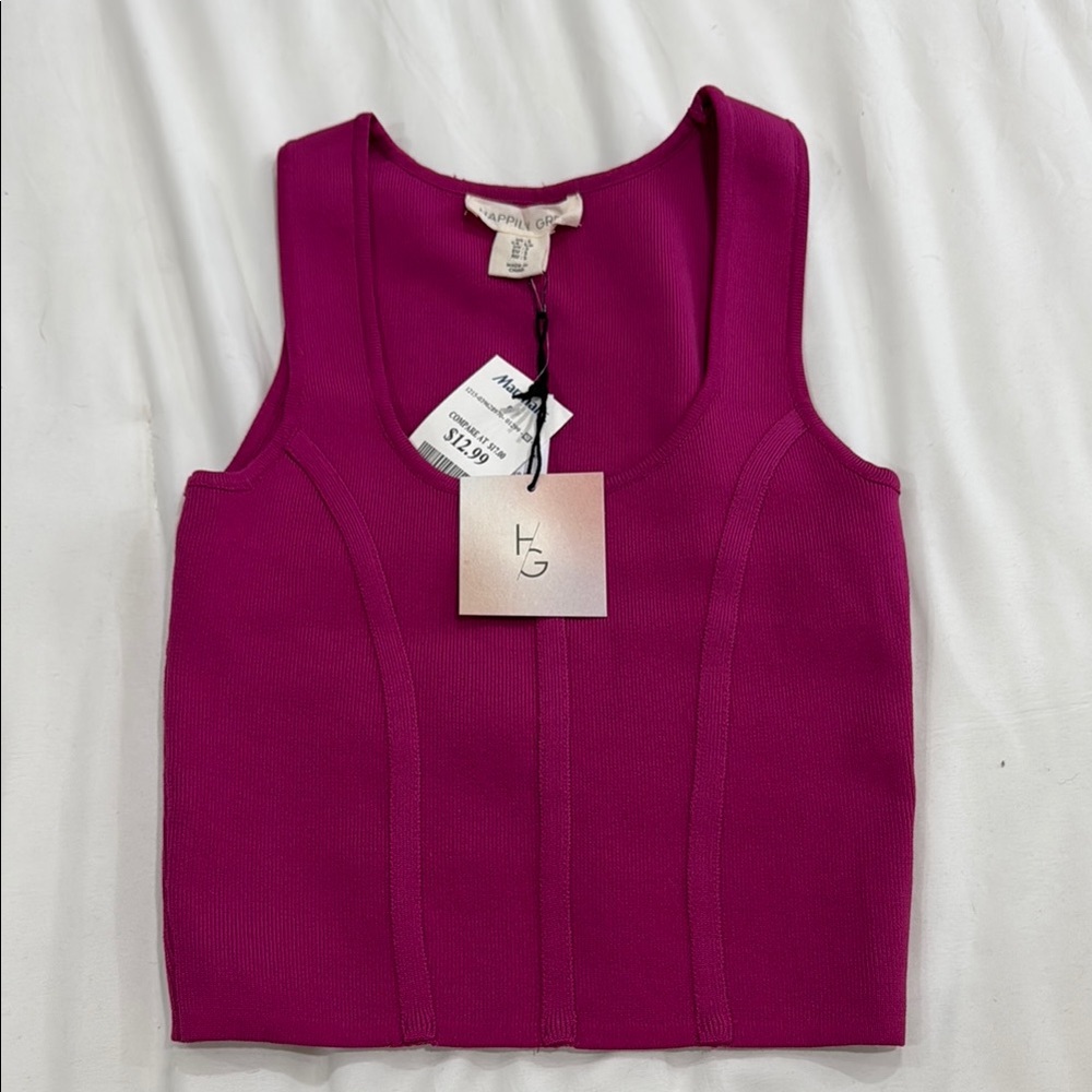 Pink Sleeveless Fitted Crop Tank Top